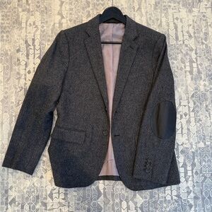Men's Gray Blazer with Black Elbow Patches